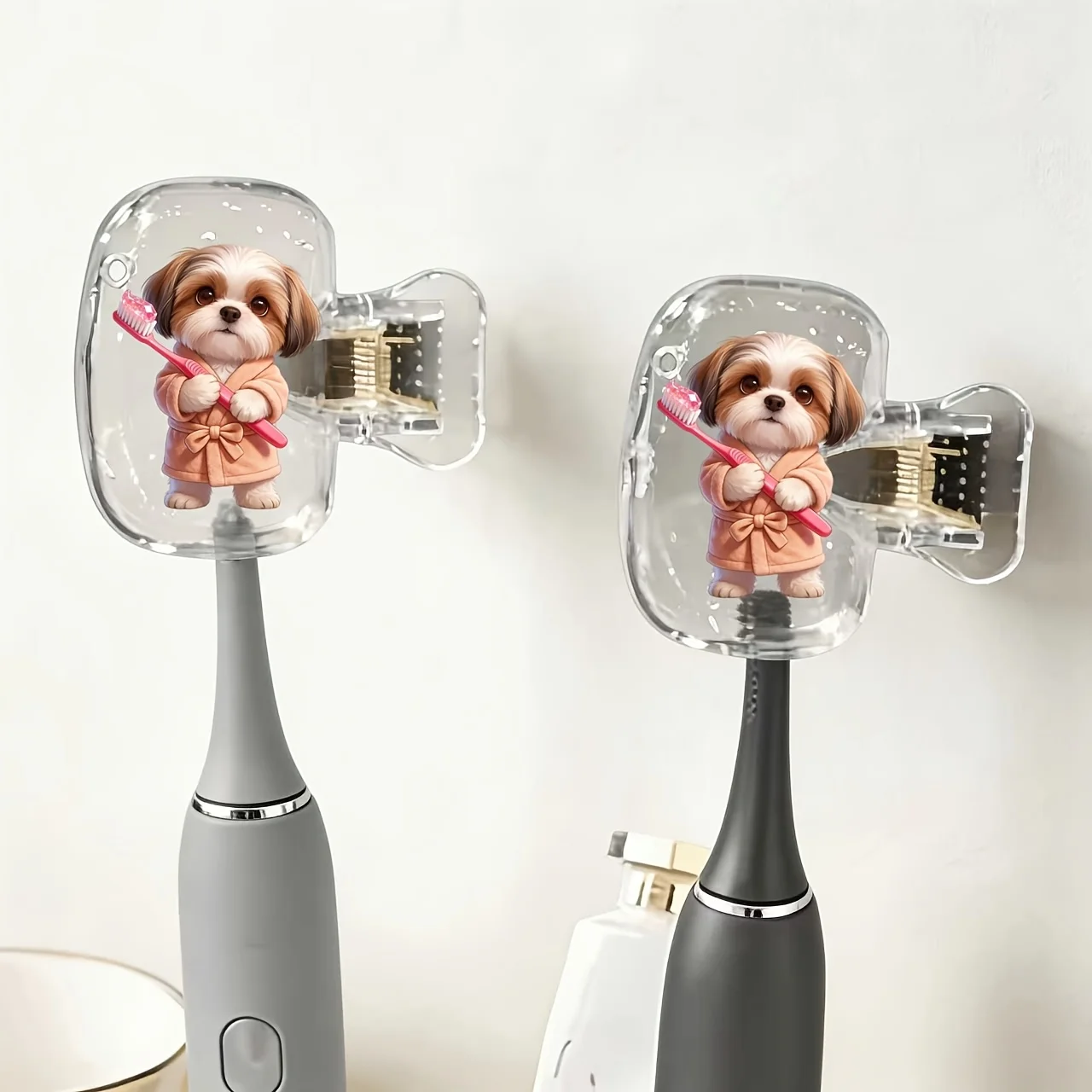 2pcs Shih Tzu Holding a Toothbrush Toothbrush Holder Clip Keeps Your Toothbrush Neat and Protects Your Oral Health gift for lady