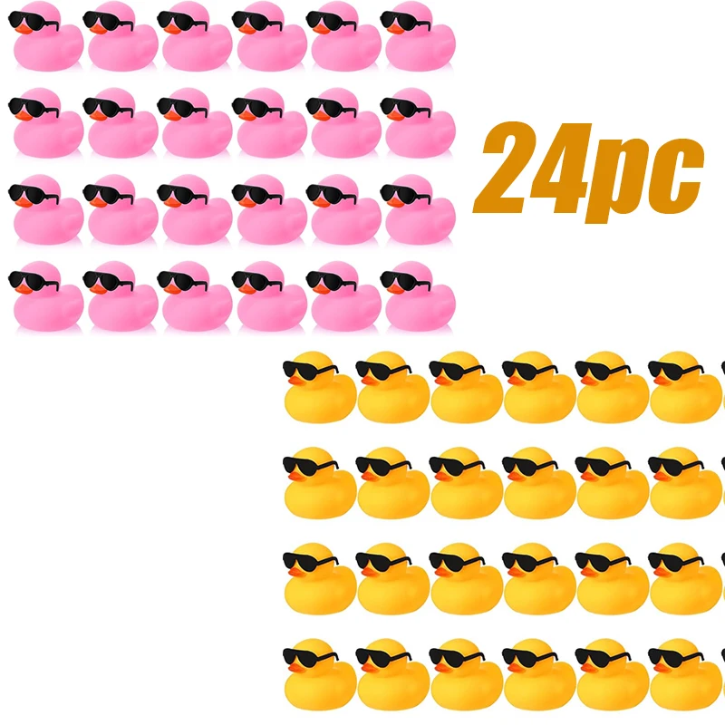 24pc Mini Rubber Ducks Pink with Sunglasses Sets Duck Toys Squeaky Rubber Ducks Cute Duckies for Little One Birthday Party