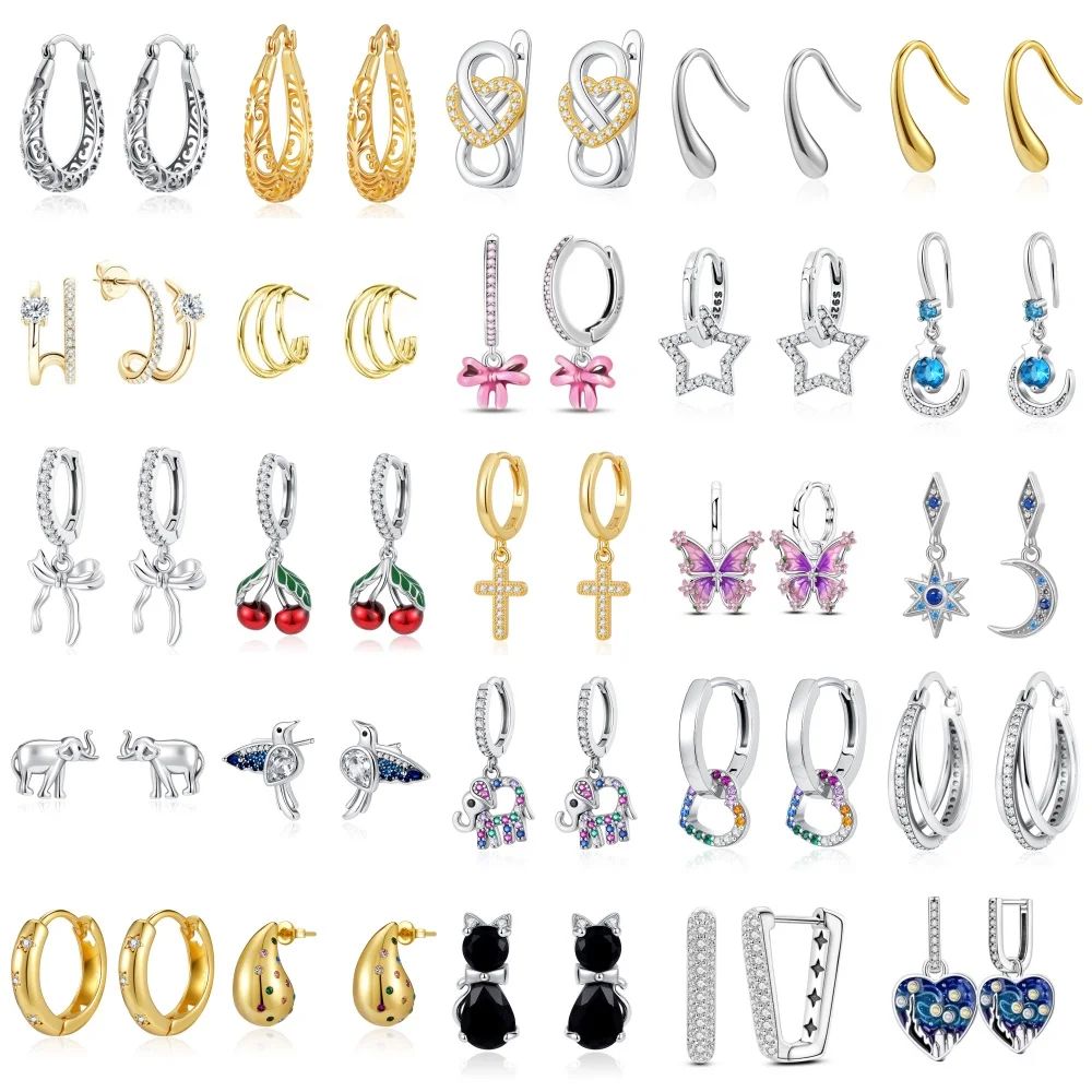 

925 Silver Spring Bird Cat Butterfly Star Stud Earrings Suitable for European Women's Festivals Exquisite Charm Jewelry Gifts