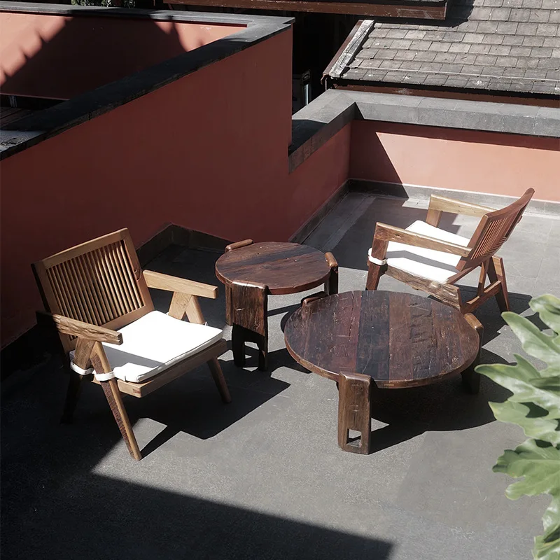 Head high and low coffee table set, simple coffee table low table in solid wood living room, old and retro for home use