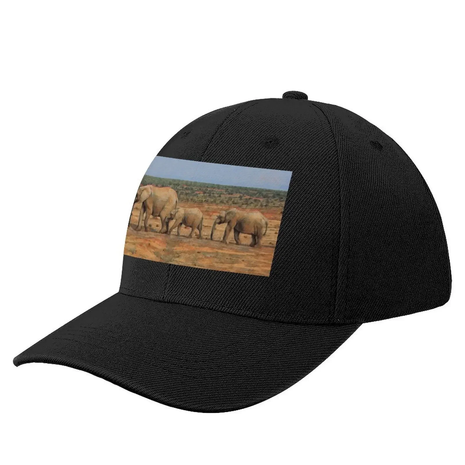 

African elephant family in a row in South Africa Baseball Cap Fishing cap Hat Man Luxury Sun Hat For Children Mens Women's