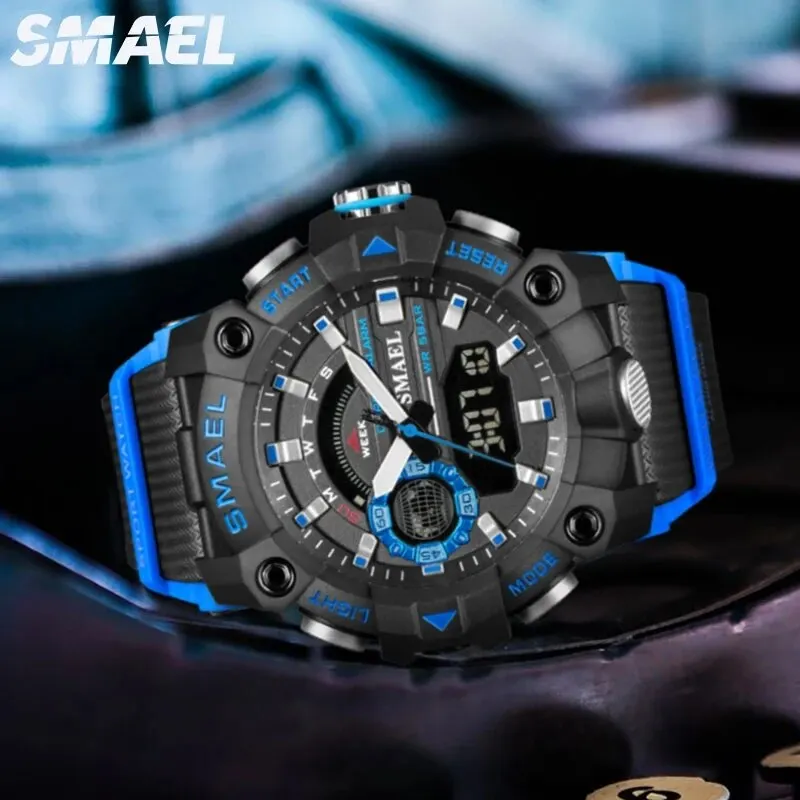 SMAEL Fashion Sport Watches Men Shock Resistant 50M Waterproof Wristwatch LED Alarm Stopwatch Clock Military 8040 Men Watch