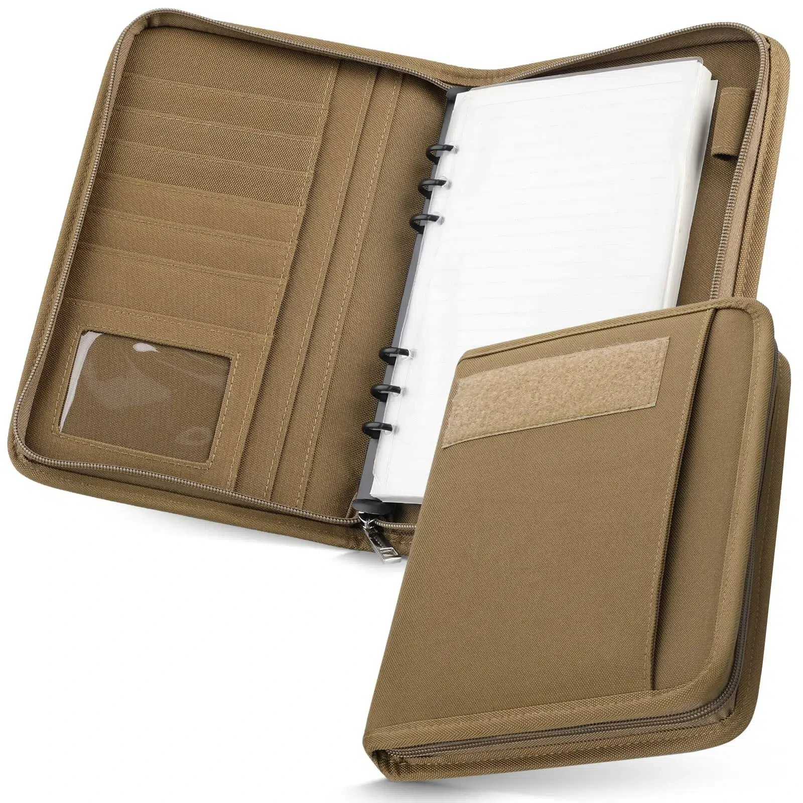 Outdoor Tactical Zipper Hardcover Notebook Refillable 6-Hole Ring Binder Padfolio for Field Office Business Gift
