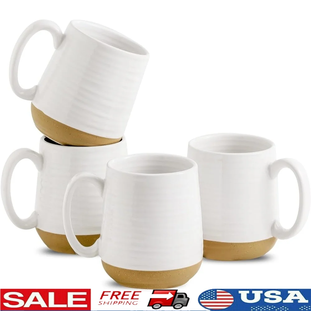 

Ceramic Coffee Mugs Set of 4 Large 15 oz Cups Comfortable Handle Microwave Dishwasher Safe Ideal Soup Tea Gift