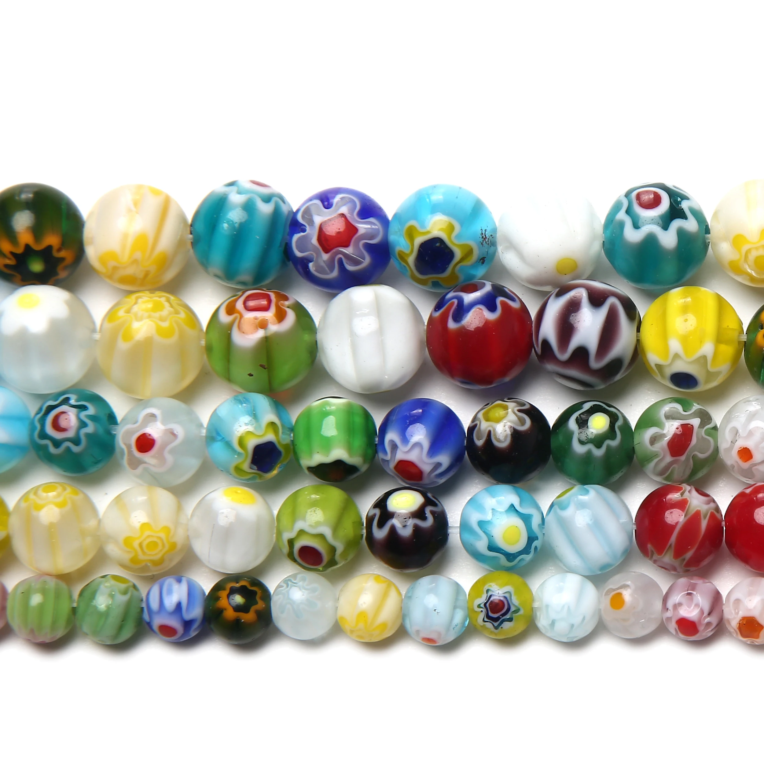 Mehrfarbige 2-Blumen-Millefiori-Lampwork-Glasperlen 6 8 10mm, Größe wählbar für Schmuckherstellung LGB3 – Detail 1