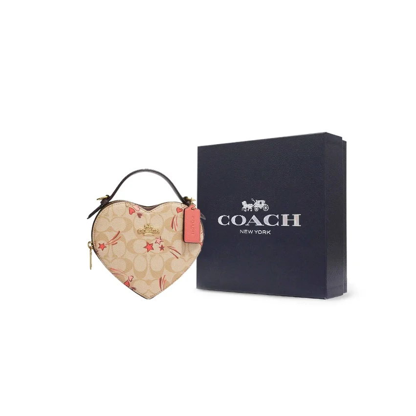 COACH Heart Coated Canvas With Leather Heart Shaped Bag Box Handbag Small Women's Khaki CK523-IMOT4 view 3