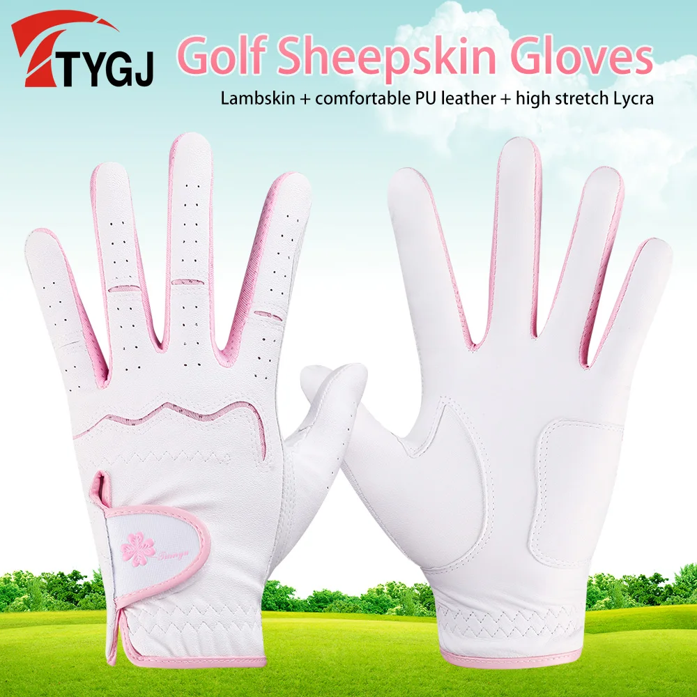 TTYG Golf Gloves Women's Sheepskin Gloves Non slip Breathable Sports Gloves Left and Right Hand Pair