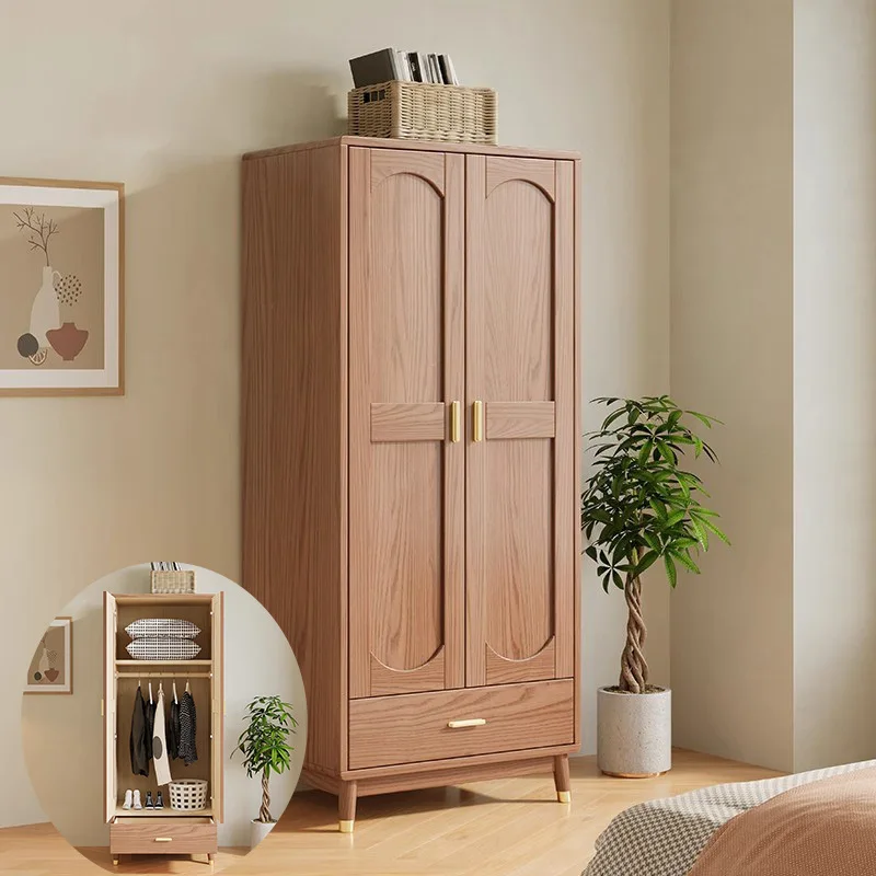 Solid wood household rubber wood door 1.2 meters three-door small apartment two-door wardrobe