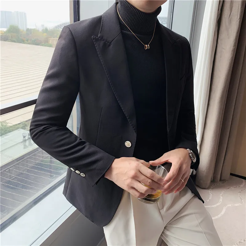 Top Quality Business Formal Wear Solid Blazer Men Clothing 2022 Single Breasted Slim Casual Suit Coats Men Club Social Clothing