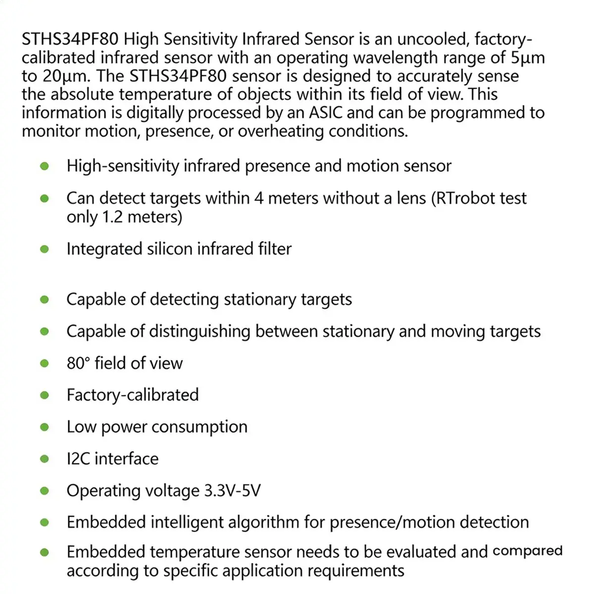 STHS34PF80 High Sensitive Infrared Human Body Sensing Module Static Human Body Sensing Field Motion Detection
