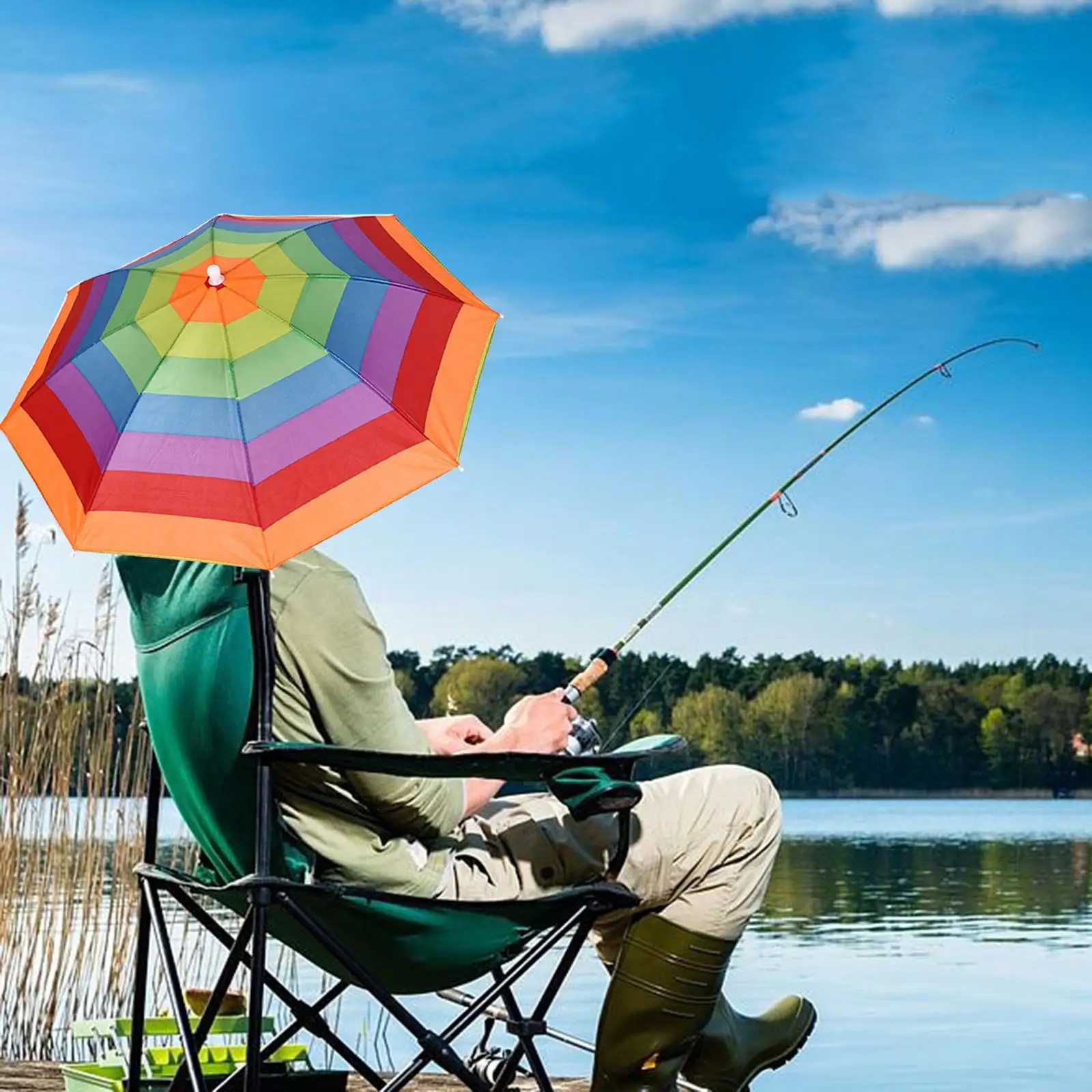 Rainbow Umbrella Hat Rain Caps Portable Fishing Cap for Golf Hiking Camping