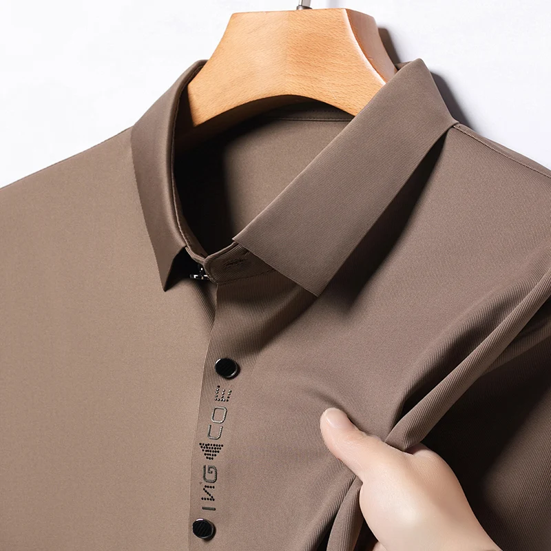 High-grade Brand Ice Silk Elasticity Shirts 2024 Summer Lapel Printing Breasted Shirt Business Casual Short Sleeved Men Clothing