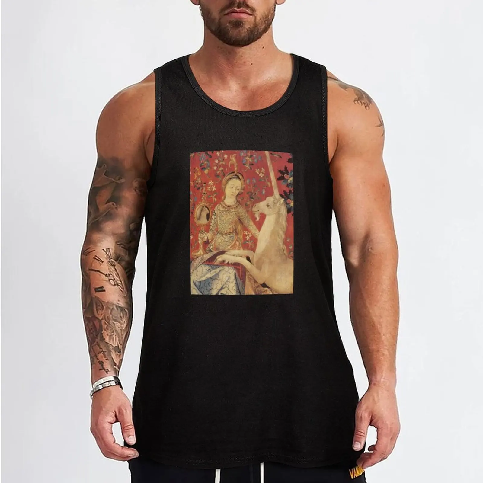 Lady and Unicorn Medieval Tapestry Tank Top Vest Men's sleeveless gym shirts running shirt underwear sleeveless t-shirts for men