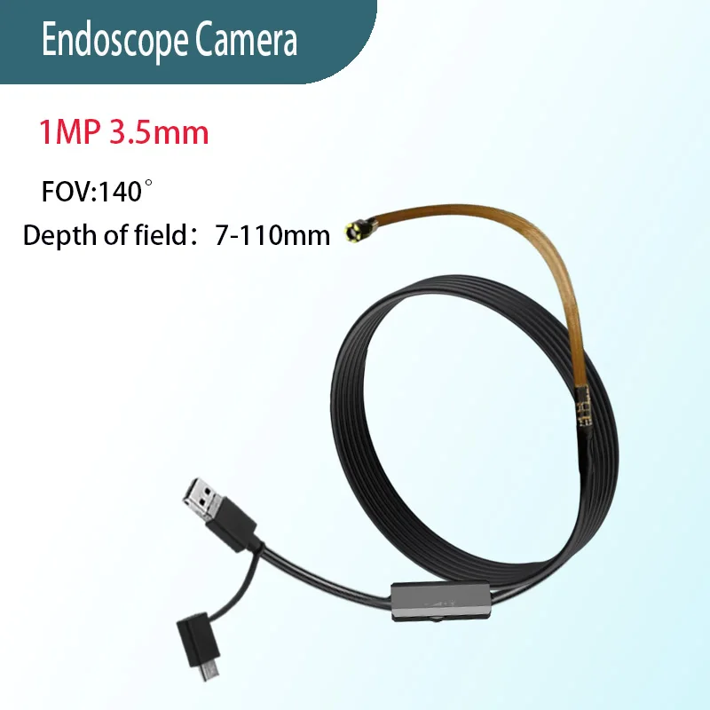 1MP 3.5mm 140° Wide-Angle Industrial Endoscope Camera for Pipeline Inspection 1.5m USB Type-C 3-in-1 Soft-Cord Endoscope Camera