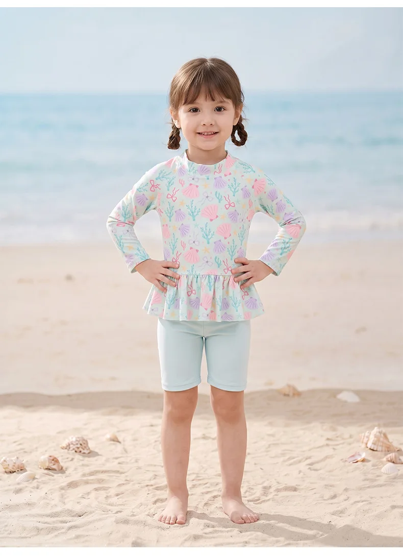 Girls Two Pieces Swimwear Sets New Summer Long Sleeve Printed Tops Elastic Shorts Children Cute Swimsuit Outfits Sfacab08d3381463d8e0fab8c86aab6ca4