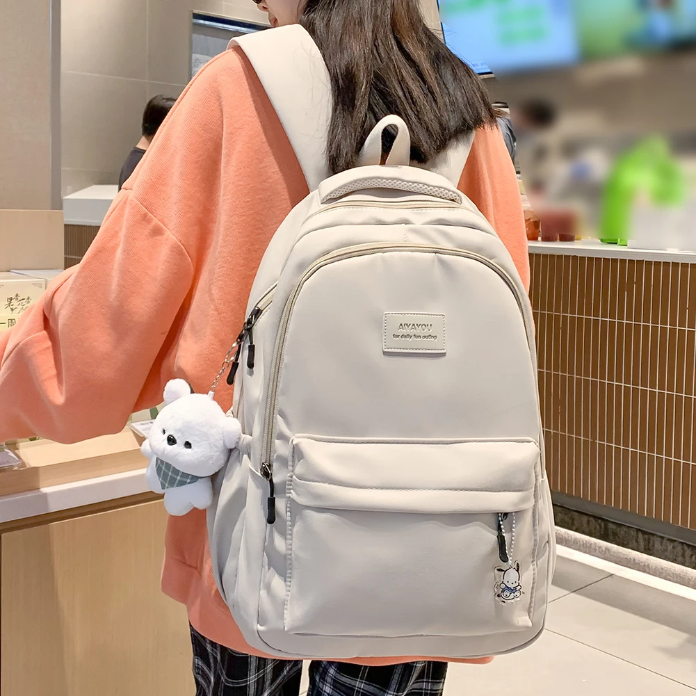 

Women's Backpack Schoolbag for Teenage Girls Knapsack Student School Backpacks Solid Color Multi-pocket Woman Travel Book Bag