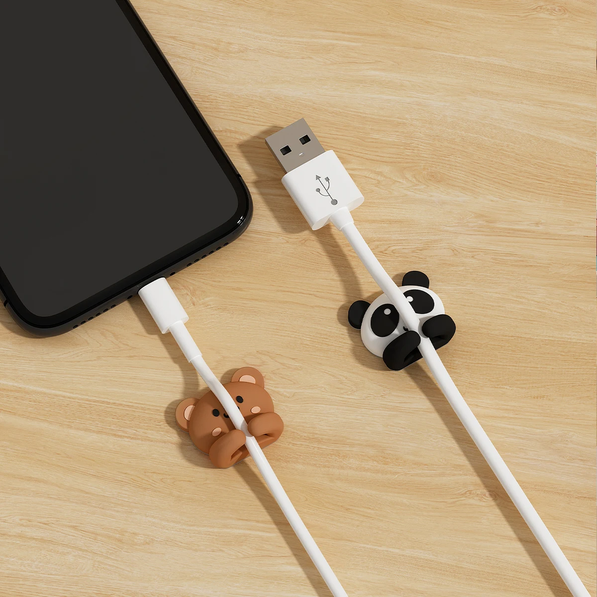 2/3개 귀여운 만화 캐릭터 데스크탑 케이블 정리기 셀프 접착 와이어 코드 관리 이어폰 데이터 케이블 클립 홀더