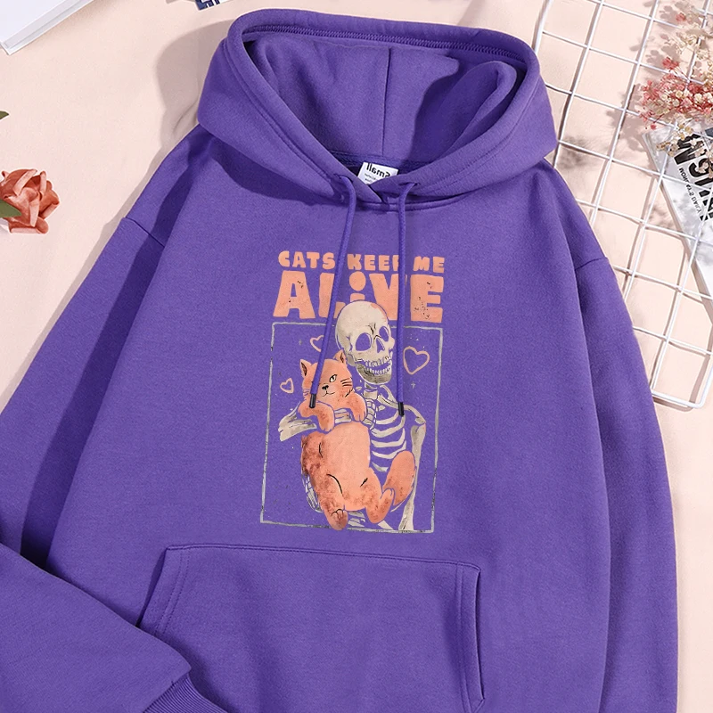 Cats Keep Me Alive Printing Sweatshirts Man Autumn Warm Pocket Hoodies Casual Loose Hoodie Fashion Fleece Comfortable Clothes