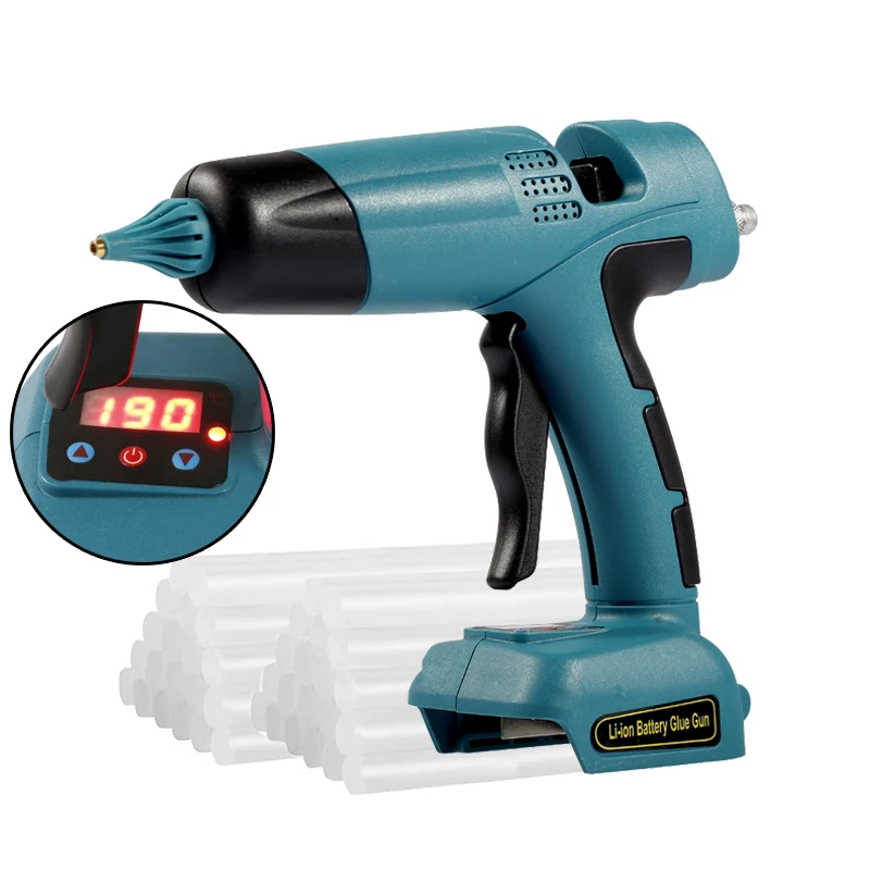 Elétrica Quente Melt Pistola de Cola sem Fio para Makita 21v Bateria Faça Você Mesmo Soldagem Pistola ar Quente Display Digital 11 mm Cola Varas 100w