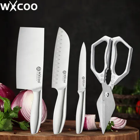 WXCOO Professional Japanese Knife Stainless Steel Sharp Kitchen Knives BBQ Cooking Food Scissor Knife for Meat Fruit Cutting