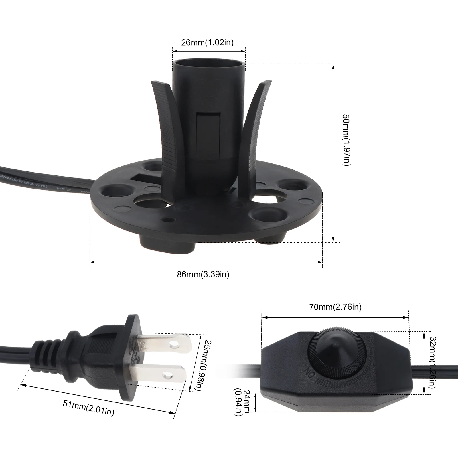 E12 110V Salt Lamp Cord Base Assembly Replacement Light Wire for Salt Rock Lamp / Crystal Lamp with Dimmer Control