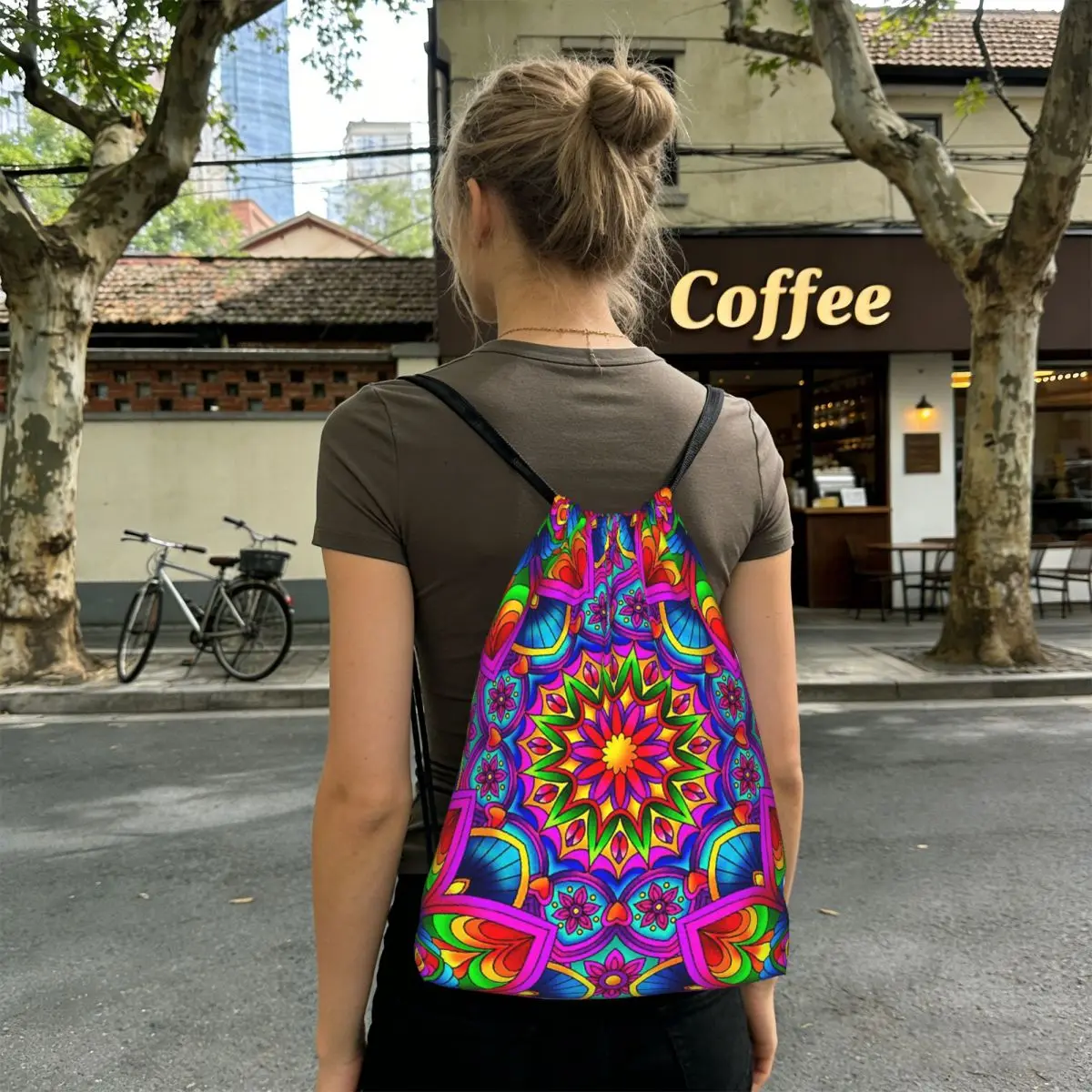 Psychedelic Summer Color Mandala Print Backpacks Fashion Drawstring Bags Storage Bag Book Bags for Man Woman Students