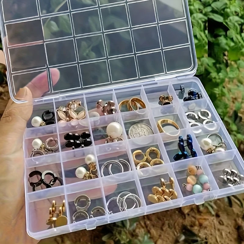 2pcs/Pack 24 Compartment Transparent Jewelry Box, Plastic Storage Box with Adjustable Dividers, for Jewelry Crafts Beads