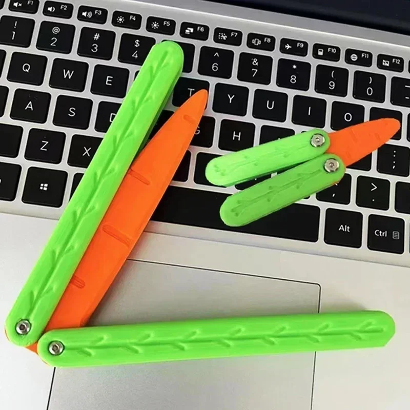 3D Printing Radish Butterfly Knife Straight Jump High-quality Gravity Mini Keychain Decompression Toy Gift Surprise