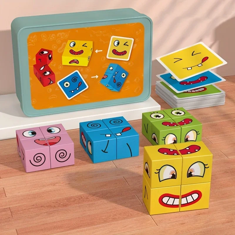 1 Set Montessori, Emotional Expression Block Toys, Exercise Concentration, Wooden Parent-Child Interactive Educational Toys