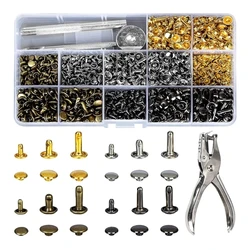 480 Sets Leather Rivets Double Caps Rivet Metal Studs with 3 Setting Tools Plier for Leather Craft Repair