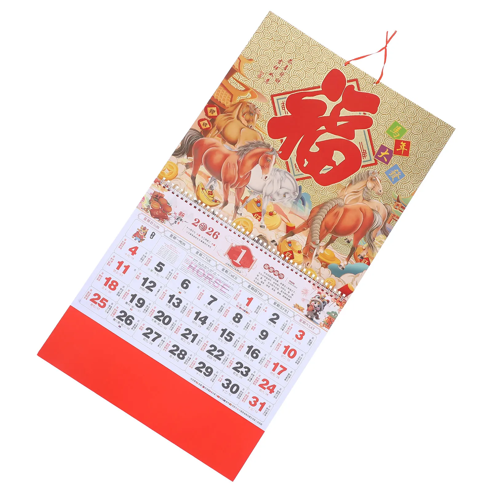 

Elegant Chinese Zodiac Horse Year Calendar 2026 Traditional Lunar New Year Wall Decoration Paper Monthly Planner