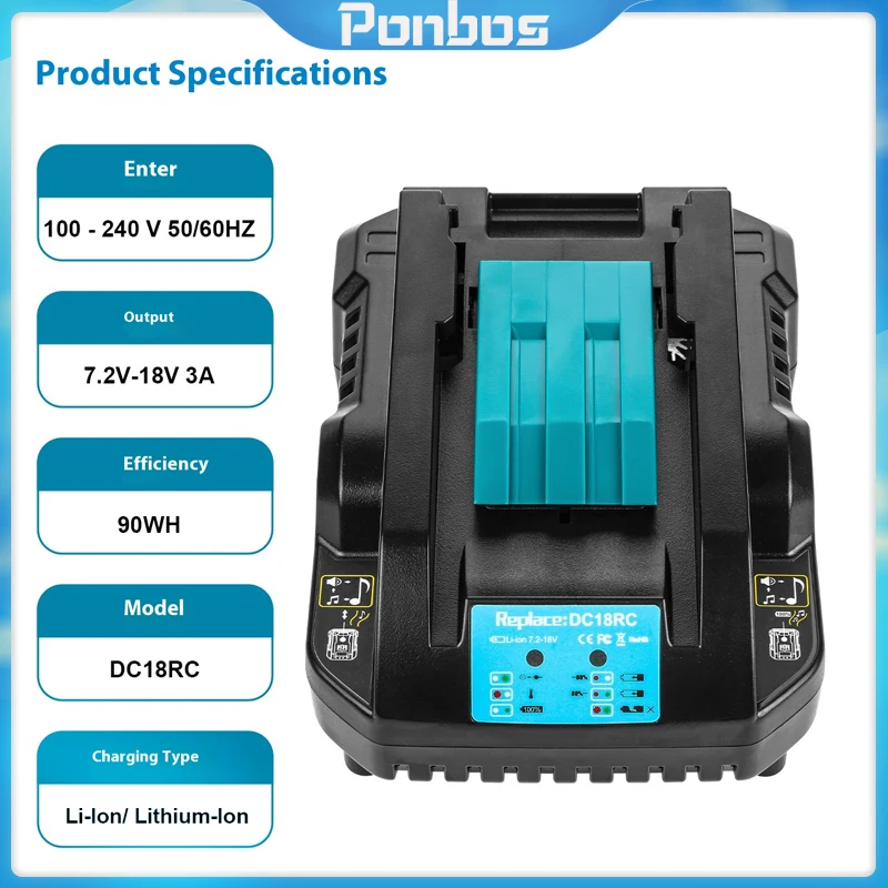 

DC18RC 14.4V 18V Lithium Ion Battery Rapid Charger 3A Charging Current For Makita Bl1830 Bl1430 Bl1860 Dc18Ra Power Tool Battery