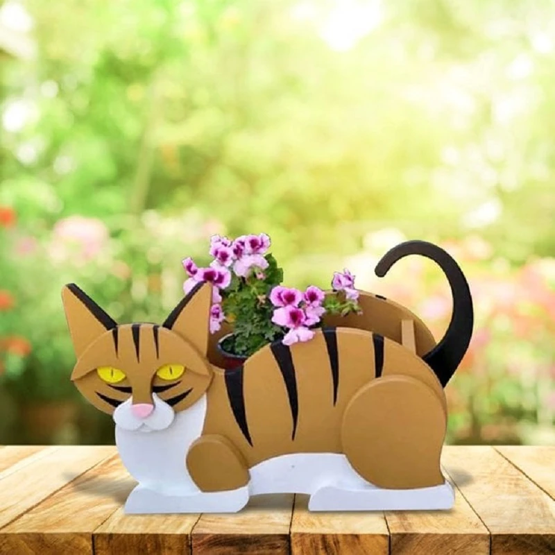 Cat Shaped Planter Garden Flower Pot Cat Animal Garden Animal Statue Sculpture Decor Garden Pots DIY PVC Flower Planter Garden