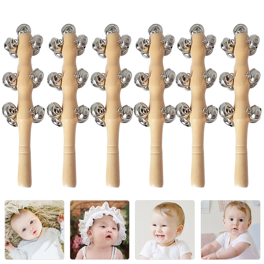 6 Pcs Infant Shaker Rattles Bell Ringing Bracelet Baby Bells Hand Wooden Kids Toys