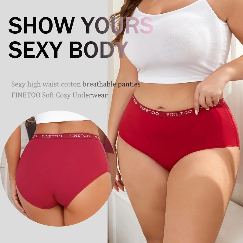 FINETOO 4 قطعة سراويل النساء القطن سلس عالية الارتفاع حجم كبير الملابس الداخلية الإناث لينة تنفس ملخصات بلون ملابس داخلية مريحة #3