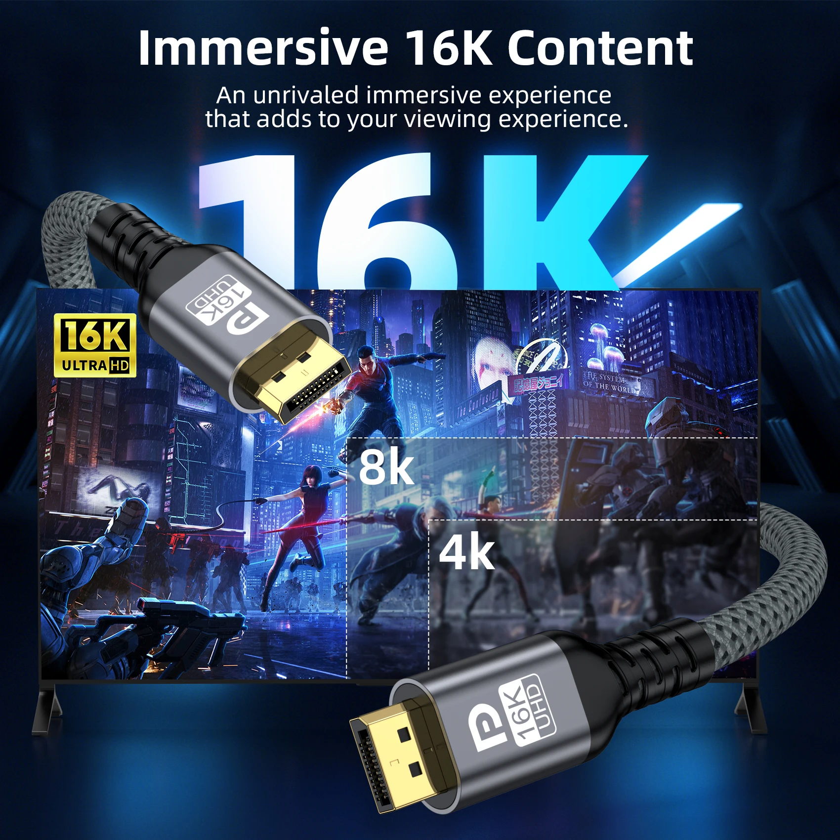 Cabo DisplayPort 2.1 16K60Hz 8K240Hz 4K240Hz 80Gbps HDR, HDCP DSC 1.2a, DP 2.1