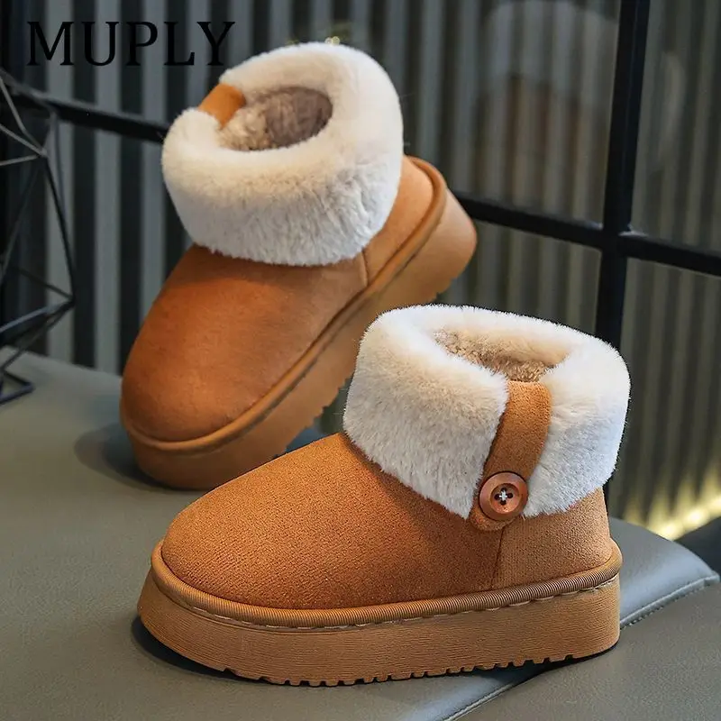 Children Winter Snow Boots Baby Cow Suede Upper Warm Boots With Thick Plush Boys Girls High-top Snow Boots For Cold Weather