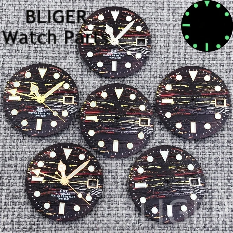 

BLIGER 29mm Iron Tiger's-eye Stone Dial Hands Set 3 O'clock Crown Lume Gold Mark Fit NH34 NH35 Movement Watch Replacement Parts