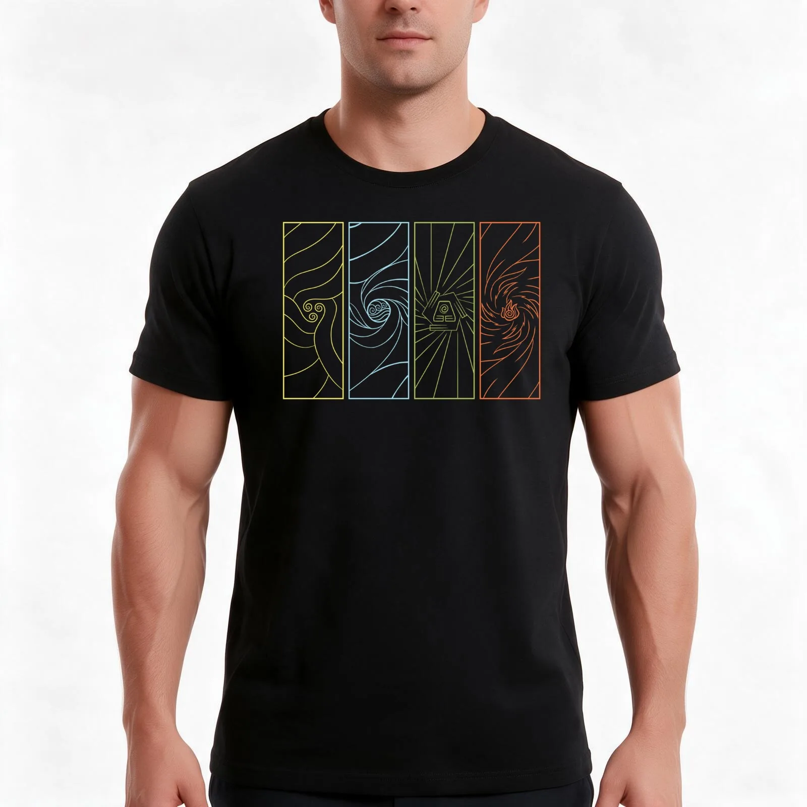 Minimalist Elemental Bending T-Shirt, Summer Casual Cotton Tee, Oversized Streetwear Tops, Vintage Graphic Print, 100% Cotton