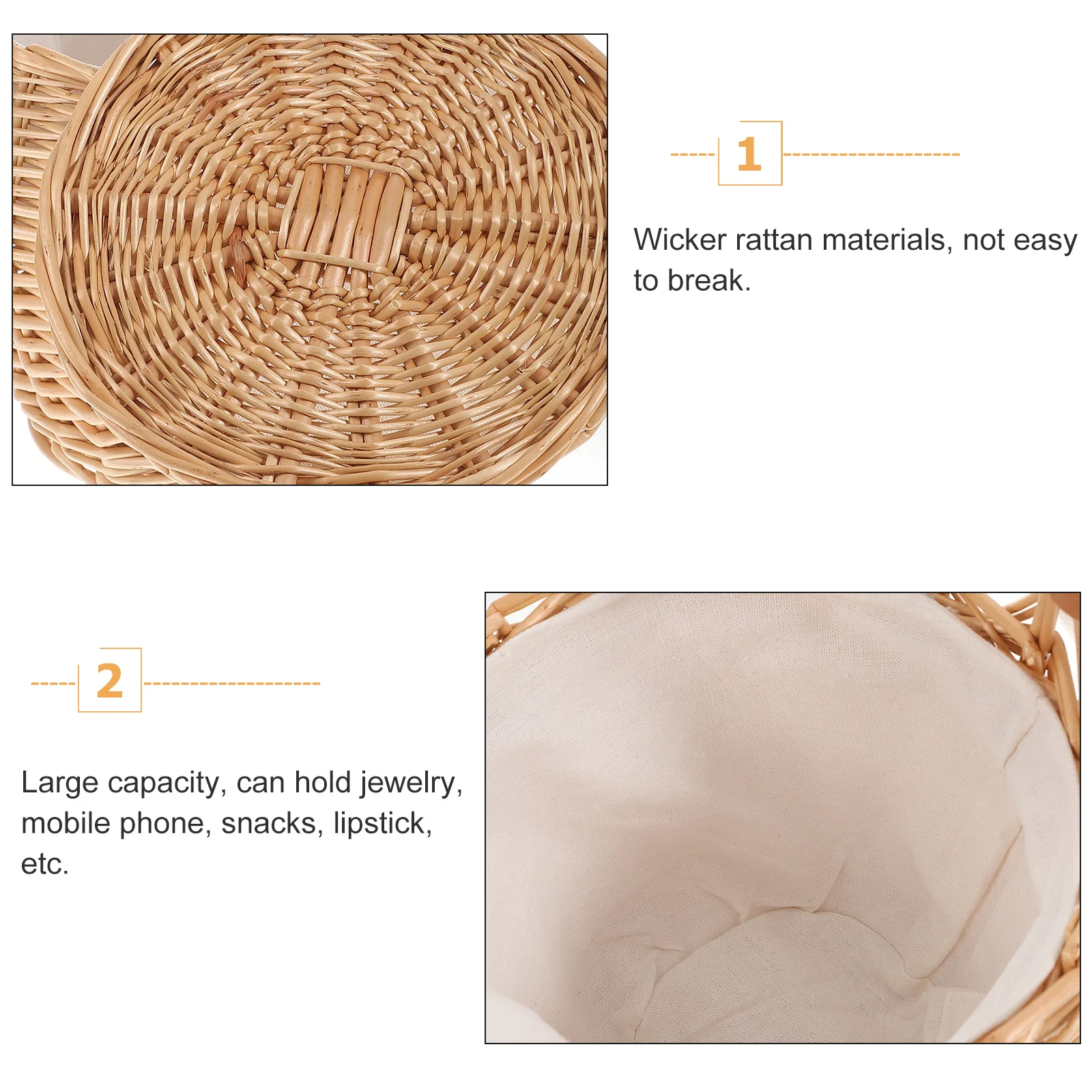 

1pc Natural Rattan Woven Handbag Large Capacity Shoulder Bag for Women French Style Travel Purse Crossbody Pouch Storage Basket
