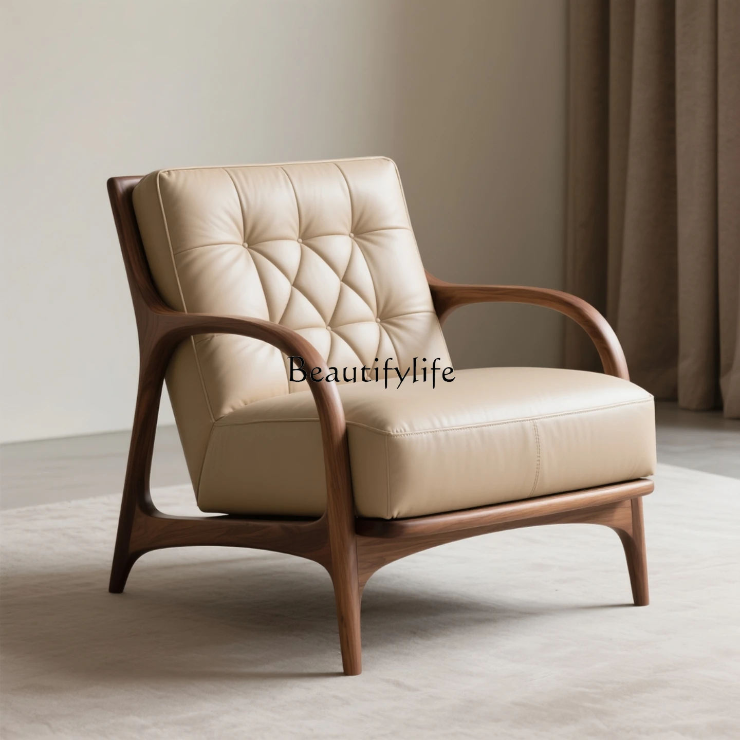 

Medieval style North American black walnut solid wood single sofa chair light luxury new Chinese leisure chair