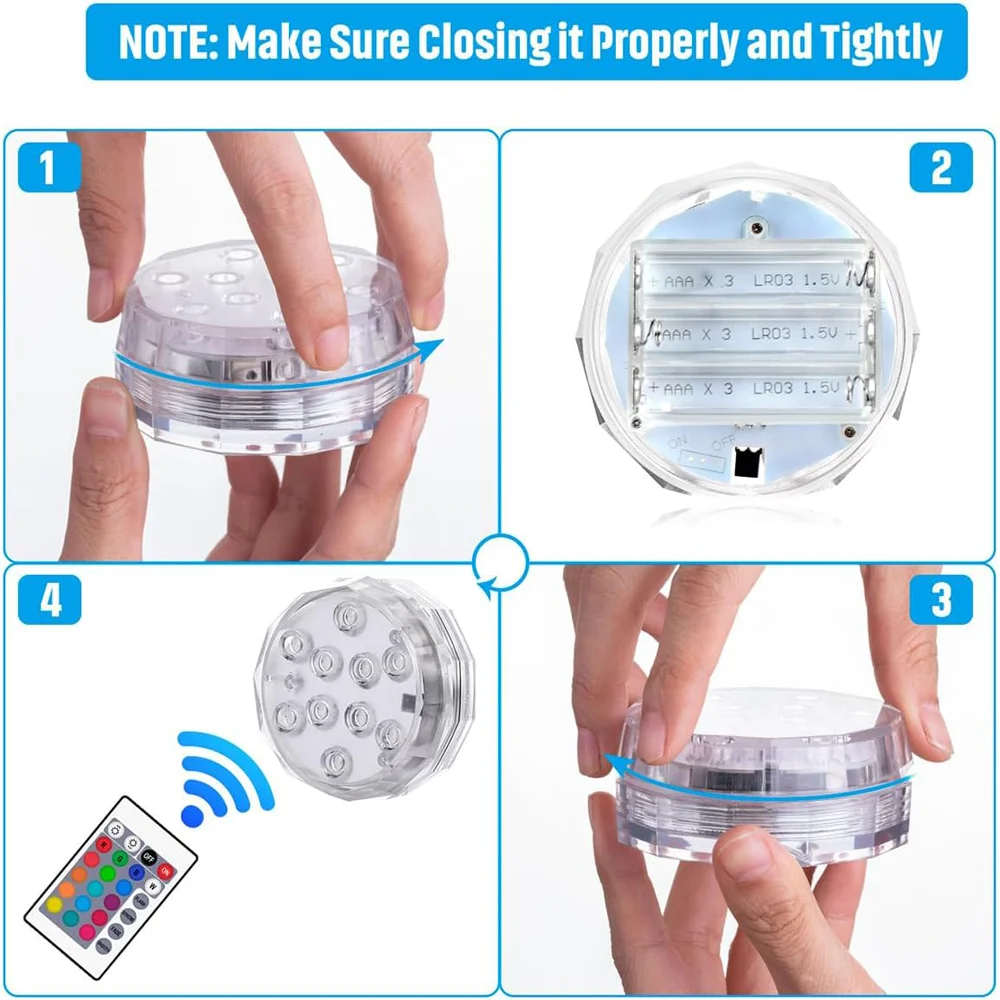 10Led Swimming Pool Light RGB Dive Fish Light Remote Control 16 Color LED Underwater Lamp with Suction Cups for Vase Aquarium