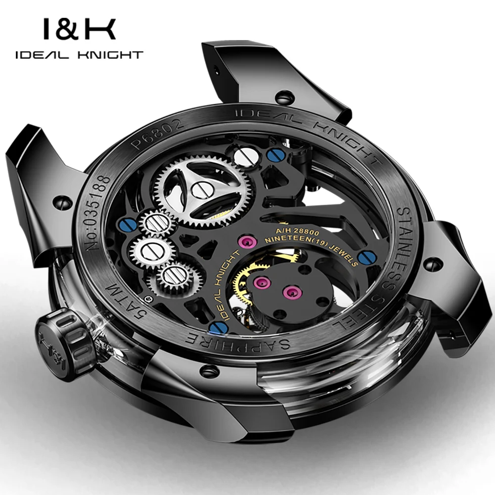 IDEAL KNIGHT Real Tourbillon Man Watch High-Grade Hollowed Luminous Spider Pattern Top Luxury Men's Mechanical Wristwatches 6802