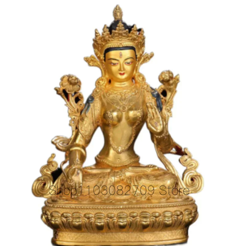 

12" Handpainted statue gilt bronze Buddha Tara white Bodhisattva treasures