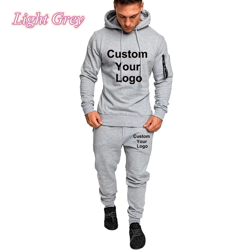 Men Custom Your Logo Camouflage Hoodie Pants Set Casual Long Sleeve Pullover Sweatshirt Trousers Sportsuit Set