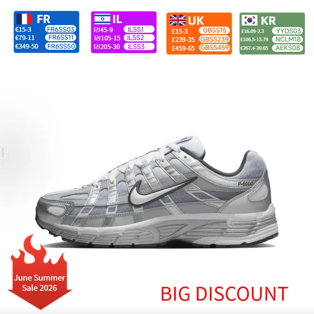 Nike P-6000 модные удобные тканевые кожаные прочные повседневные кроссовки с низким берцем мужские серебристо-серые IH44