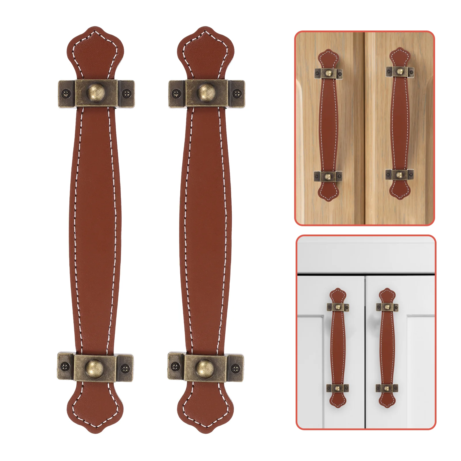 

2 PCS PU Handle Traditional Cabinet Pull Handles Hinge Light Brown Cabinets Knobs Workroom