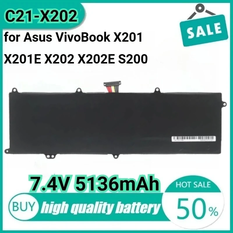 

Новый аккумулятор для ноутбука C21-X202 7,4 В 38 Втч 5136 мАч для Asus VivoBook X201 X201E X202 X202E S200 S200E VivoBook S200E, VivoBook S200