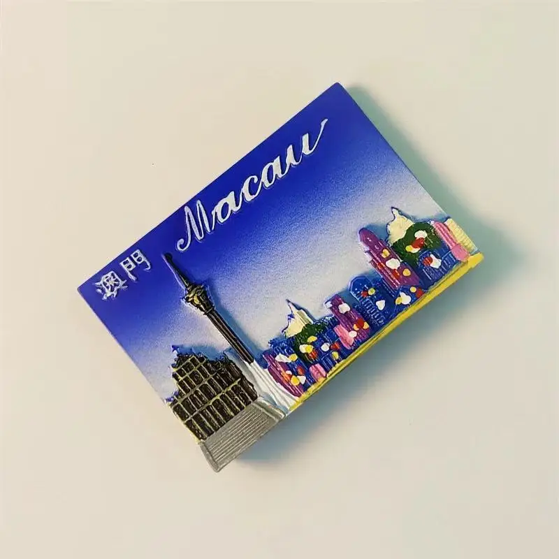 China Macau Ruins of St. Paul's Macau Tower Tourist Souvenir 3D Painting Landmark Building Magnetic Refrigerator Sticker Gift