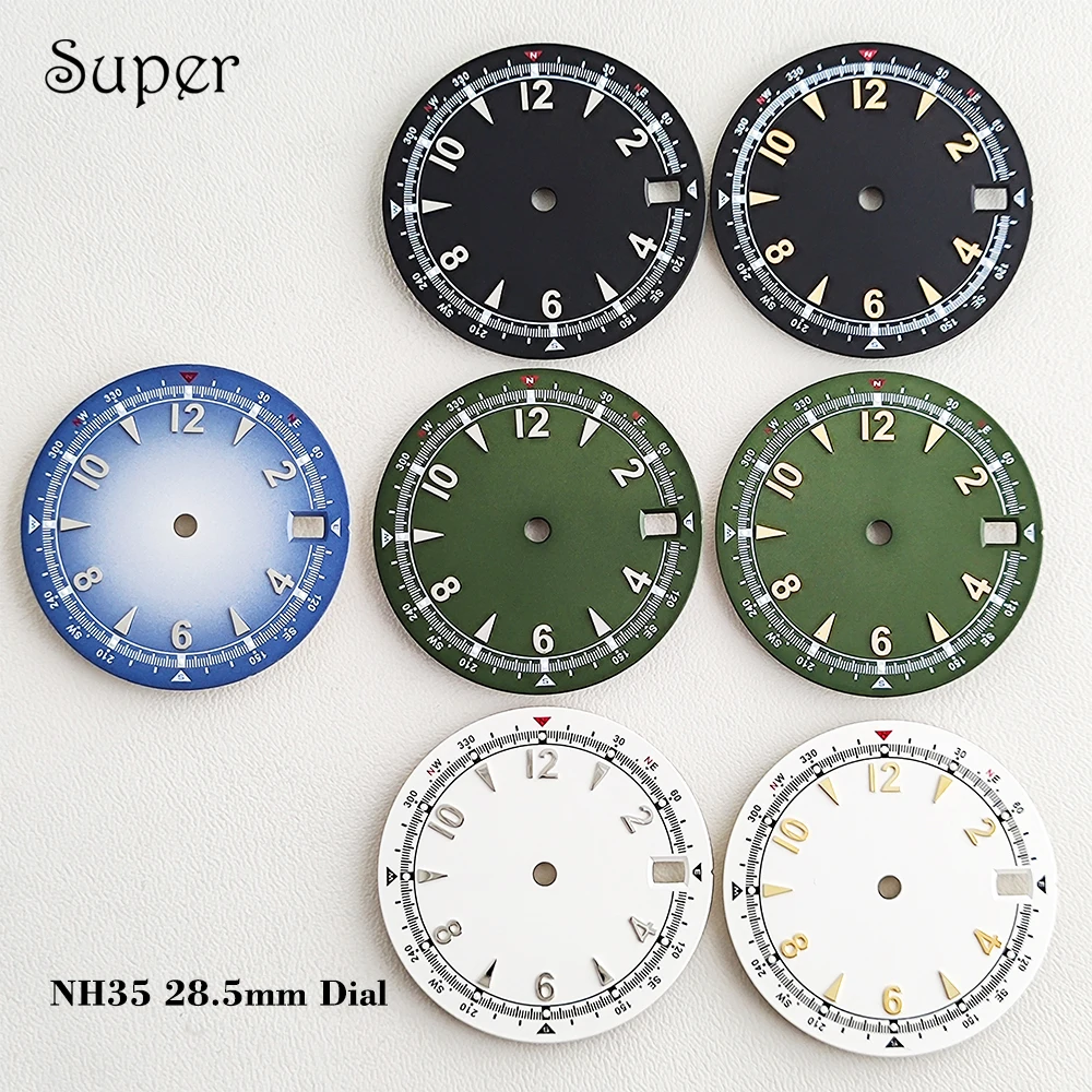 SUPER NH35 28.5mm Pilot Watch Dial No Logo Customizable Logo Fit for NH35 NH36 Automatic Movement Watch Modified Accessories